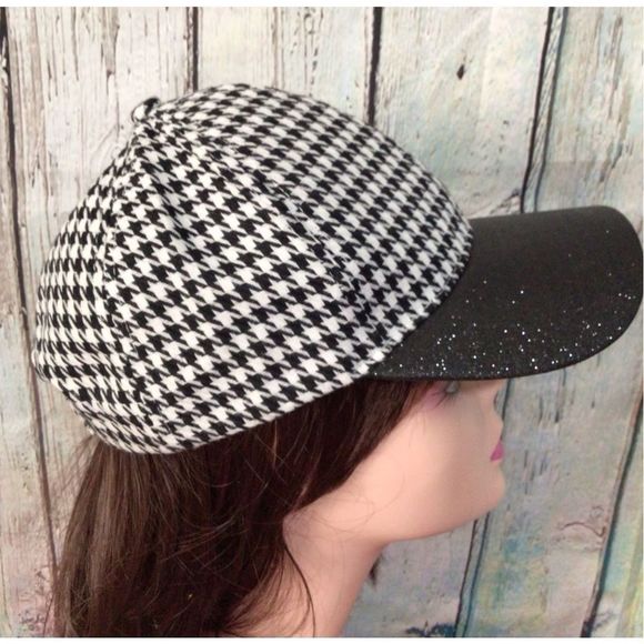 NWT Houndstooth Pattern Cap Ball Cap Hat Adjustable Back 💕❤️ - Picture 3 of 10